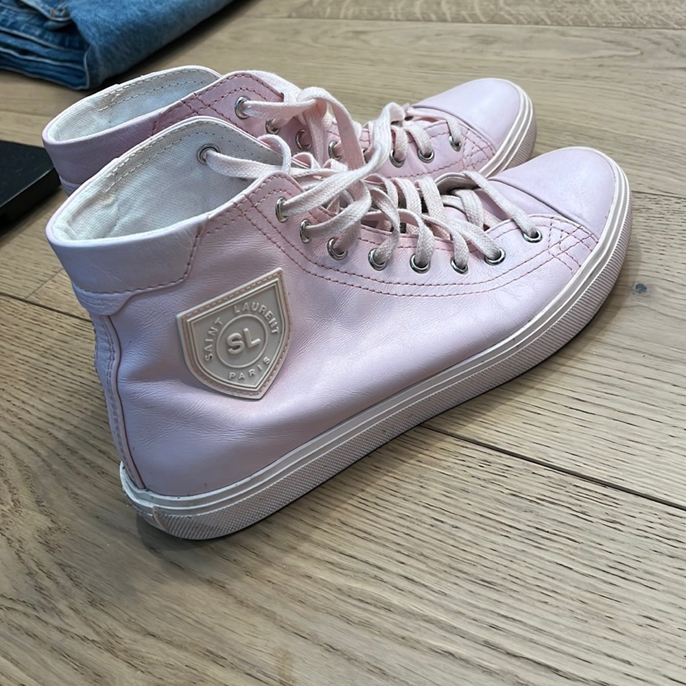 Saint Laurent Pale Pink High-Top Leather Sneakers